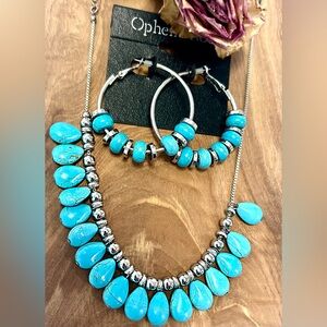 Turquoise and Silver Beaded Jewelry Set